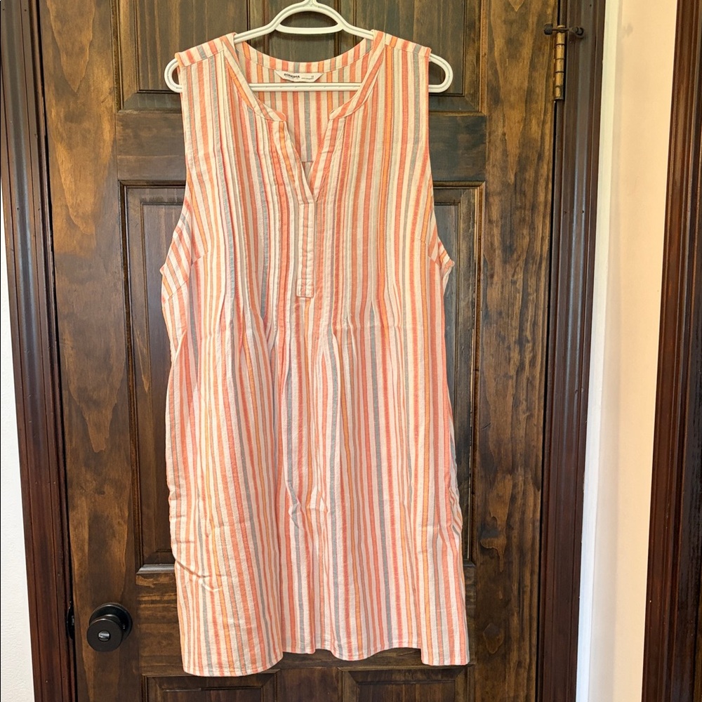 Sonoma Sleeveless Stripe Dress in Coral, Teal & Cream